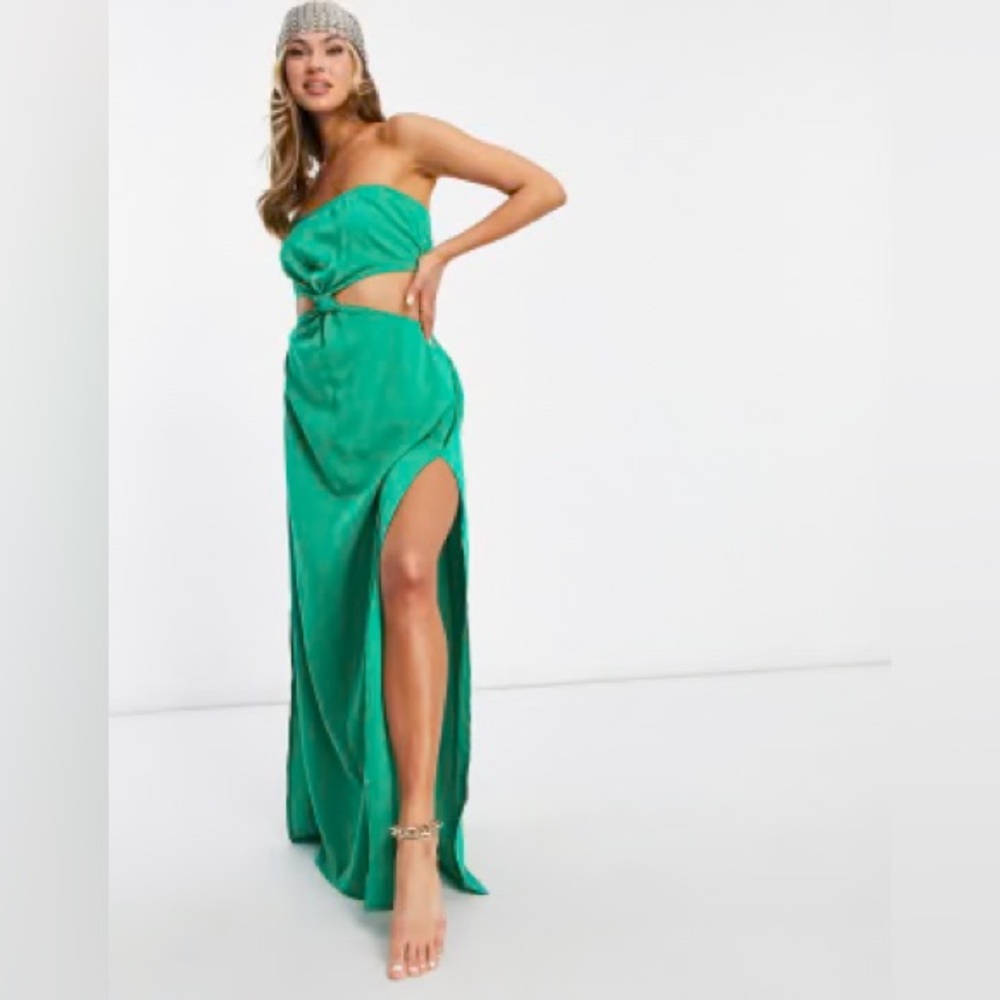 ASOS Green Strapless Cut Out Ruched Gown